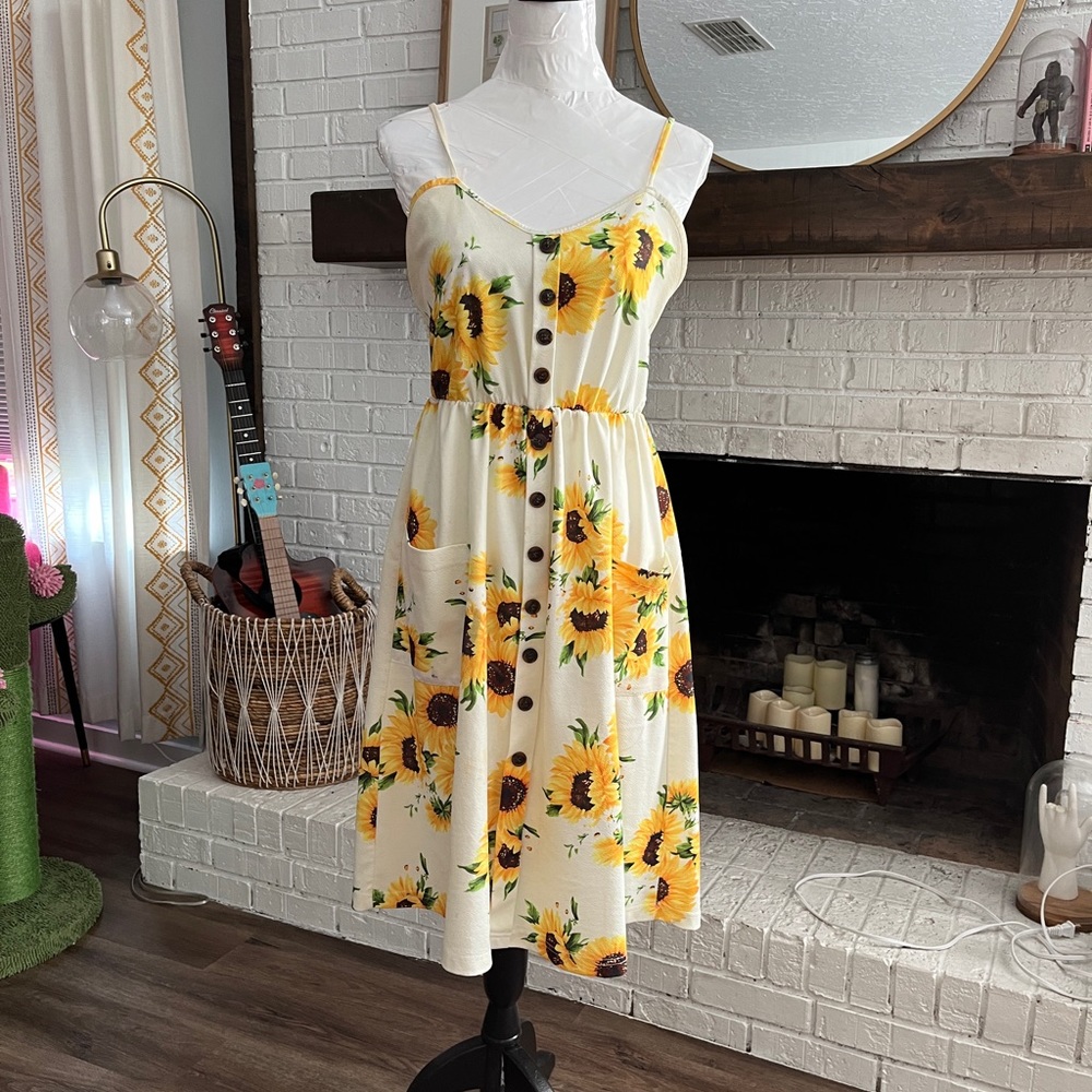 Sunflower Cami Dress with Pockets Large